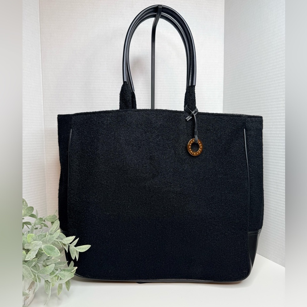 Givenchy Parfums Large Black Wool and Vegan Leather Tote Bag Preppy Luxury Boho - Picture 3 of 16